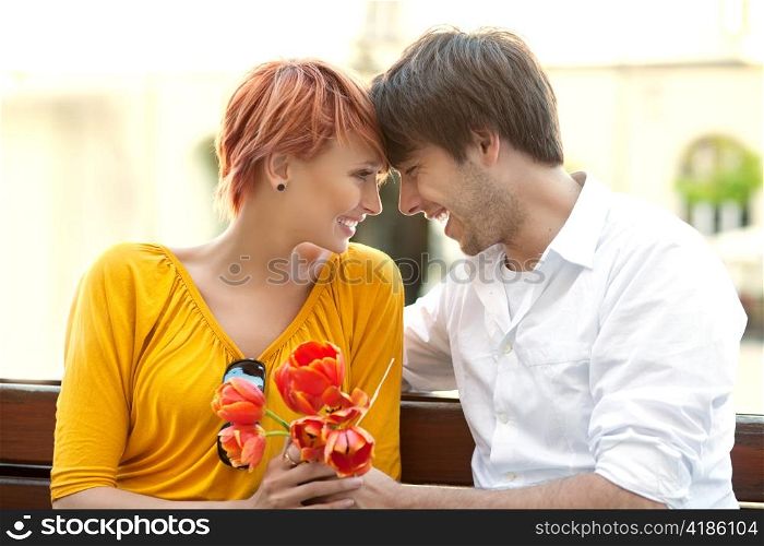 Couple with tulips.
