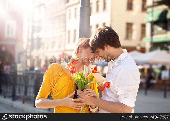 Couple with tulips.