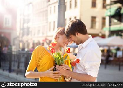 Couple with tulips.