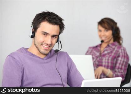 Couple with two laptops