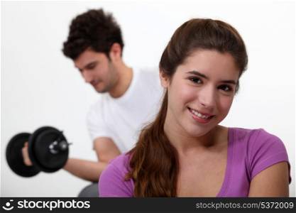 Couple working out together
