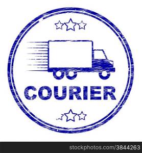 Courier Stamp Indicating Delivery Vehicle And Post