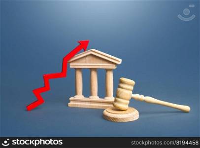 Court and up arrow. Increase in the number of lawsuits. Lawsuits, proceedings. Verdicts. Detection of crimes. Trust in the judiciary is growing. Reforming the institutions of government.