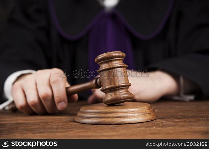 Court gavel,Law theme, mallet of Judge. Justice and law concept. Male judge in a courtroom