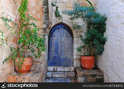 Courtyard of a Typical Greek Houses on the Island of Rhodes