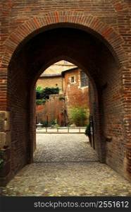 Courtyard of Cathedral of Ste-Cecile in town of Albi in south France