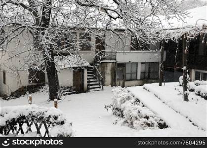 Courtyard of Saint Nicholas convent in the village of Arbanasi near Veliko Tarnovo in Bulgaria in the winter