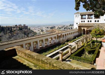 Courtyard of the acequia in Generalife, Alhambra, Granada, Andalucia, Spain