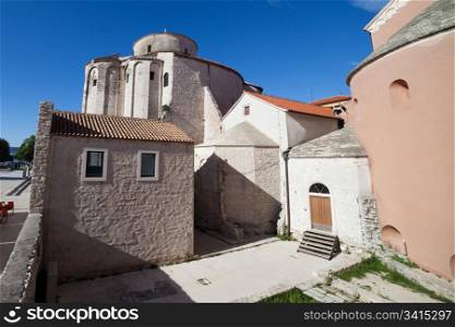 Courtyard of the pre-Romanesque St. Donatus church in Zadar, Croatia, founded in the 9th century as the Church of the Holy Trinity