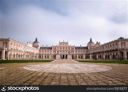 Courtyard of the Royal Palace of Aranjuez, an official residence of the King of Spain in the region of Madrid, open to the public as one of the Spanish royal sites.
