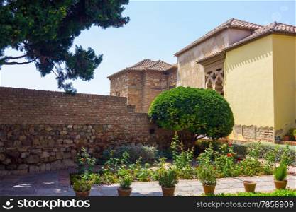Courtyards and gardens of the famous Palace of the Alcazaba in Malaga Spain