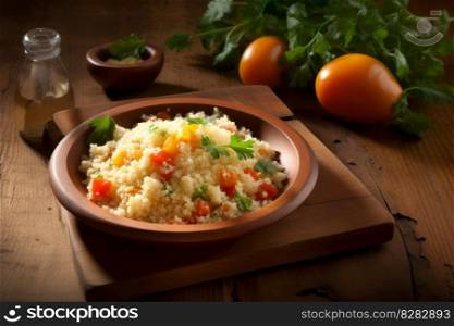 Couscous dish table. Morocco food. Generate Ai. Couscous dish table. Generate Ai