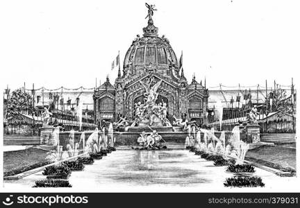 Coutan the fountain and the central dome, vintage engraved illustration. Paris - Auguste VITU ? 1890.