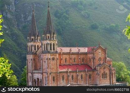 Covadonga Catholic sanctuary Basilica church in Asturias at Cangas de Onis
