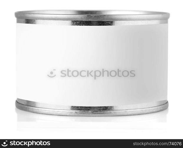 Cover tin with label isolated on white background