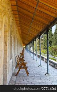 Covered wooden gallery in Jerusalem, Israel