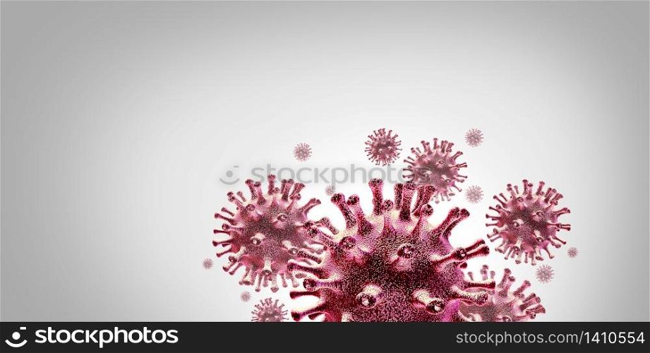 Covid-19 outbreak and coronavirus influenza background as dangerous flu strain cases as a pandemic medical health risk concept with disease cells as a 3D render