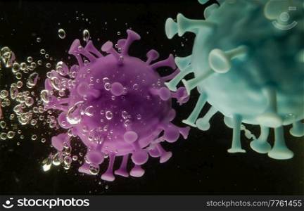 COVID-19 pandemic Microscope virus molecule macro close-up.