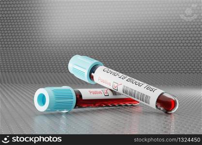 COVID-19 test detection. Test tubes in a test chamber containing a blood sample. 3D illustration.