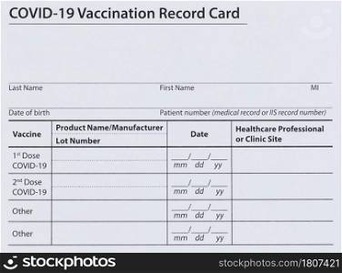 Covid 19 vaccination record card for individual use during the covid 19 coronavirus global pandemic