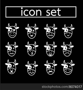 cow emotion icon set illustration design