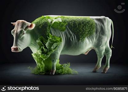 Cow represented with green plants. Generative AI