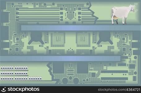 Cow standing on a circuit board