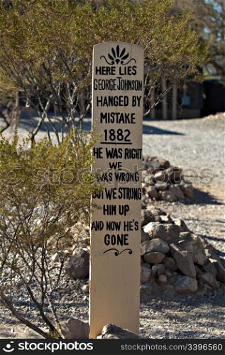 Cowboy gravestone in historic Boot Hill Graveyard. Tombstone, America&rsquo;s gunfight capital. Arizona, USA . Commercial Photography