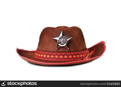 cowboy hat with the star sheriffs isolated on white background