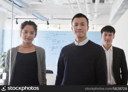 Coworkers in meeting room, portrait