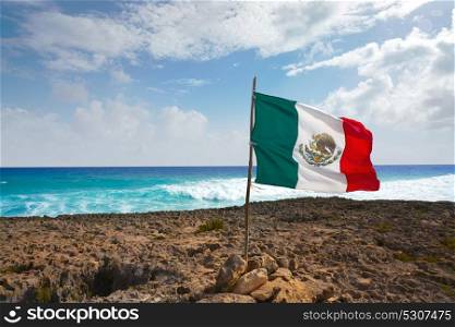 Cozumel island El Mirador beach in Riviera Maya with Mexican flag