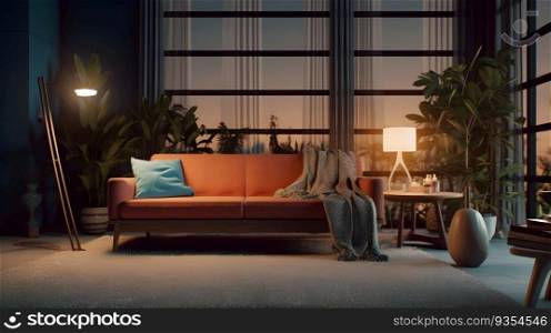 cozy living room design Interior with sofa, generative AI