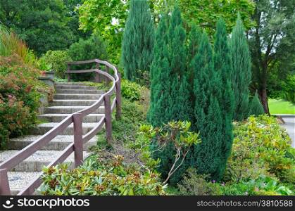 cozy park with stairs and shrubs