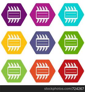 CPU icon set many color hexahedron isolated on white vector illustration. CPU icon set color hexahedron