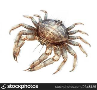 Crab isolated on white background. Ocean or sea inhabitant, marine life. Underwater creature. Generative AI. Crab isolated on white background. Ocean or sea inhabitant, marine life. Underwater creature. Generative AI.