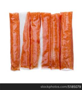 Crab sticks isolated on white background.. Crab sticks isolated on white