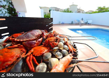 crabs shrimps on charcoal grill