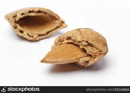 Cracked almond in a shell