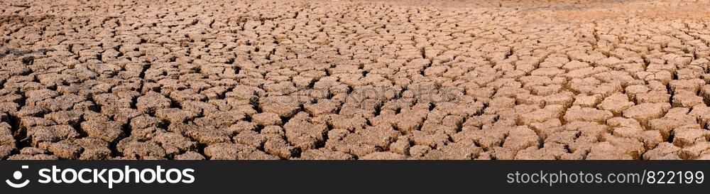 Cracked and dry soil in arid areas landscape panorama