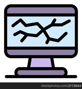 Cracked computer monitor icon. Outline cracked computer monitor vector icon color flat isolated. Cracked computer monitor icon color outline vector