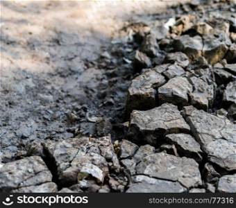 Cracked dry soil perspective bokeh