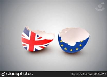 Cracked egg, painted with the flag of the European Community and the United Kingdom