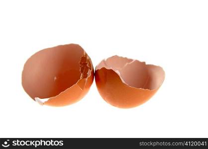 cracked egg shell isolated over white