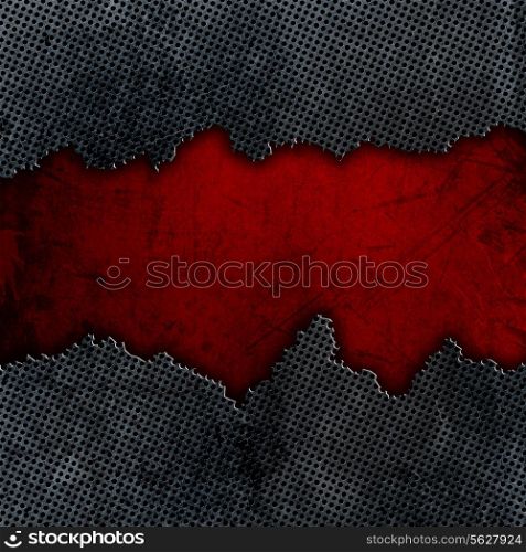 Cracked metal on a red grunge background