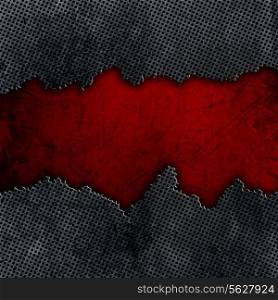 Cracked metal on a red grunge background