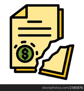 Cracked money papers icon. Outline cracked money papers vector icon color flat isolated. Cracked money papers icon color outline vector