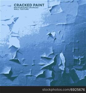 Cracked paint grunge wall texture. vector blue colorful vintage cracked paint grunge wall realistic retro decoration crackelure effect rough background texture