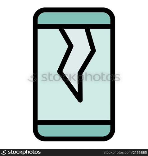 Cracked phone display icon. Outline cracked phone display vector icon color flat isolated. Cracked phone display icon color outline vector