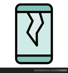 Cracked phone display icon. Outline cracked phone display vector icon color flat isolated. Cracked phone display icon color outline vector