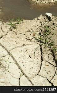 Cracked soil and water.